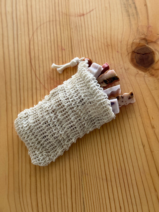 SOAP SCRAP SCRUB BAGS | eco-friendly flax exfoliating soap saver bag filled with soap samples